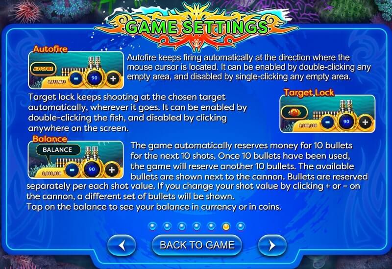 การตั้งค่าของ เกมยิงปลา Playtech