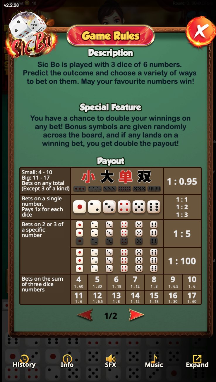 รูปแบบการเดิมพัน และอัตราการจ่าย ไฮโล